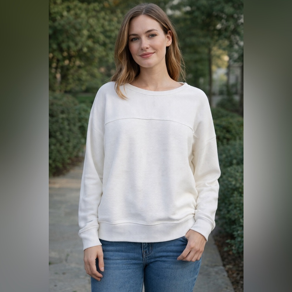 Zella Cream Long Sleeved Oversized Pullover Sweater Cotton Blend Size XS